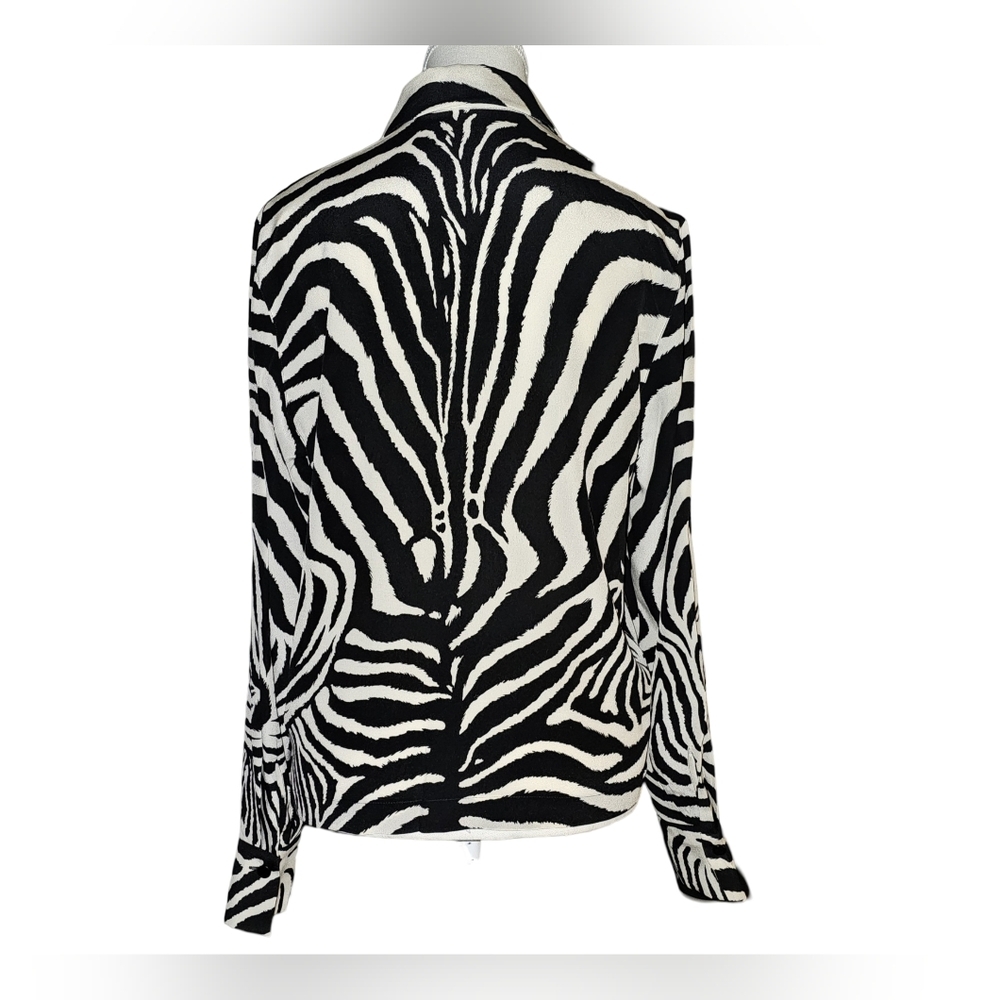 Laurel Silk Zebra Print Blouse Vintage Y2K Black Ivory Button Front EU 34 - Picture 2 of 15